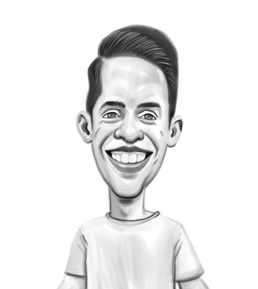 Schwarz-Weiß Karikatur eines normalen Kerls mit einem Lächeln